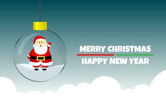 Merry Christmas and Happy New Year poster with Santa Claus in a hanging glass ball vector