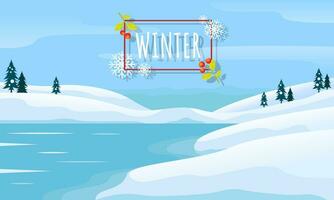 Winter background with frozen lake vector