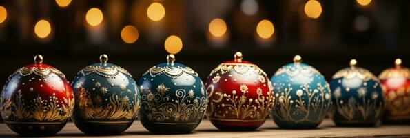 Eastern European holiday market with traditional ornaments background with empty space for text photo