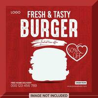 Food social media banner design template. Burger social media post vector illustration. Square size.