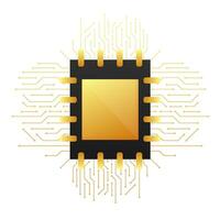 Computer Processor chip, CPU Microprocessor. Vector illustration.