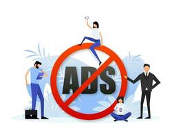 No ads for promotion red sign. Digital security concept. Ad blocking. Vector stock illustration.