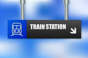 Railway Station Platform sign. Railroad Station. Train on platform. Vector illustration.