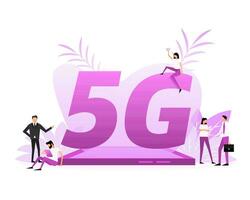 5G Sim Card. 4G technology background. Flat style characters vector