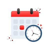 calendario con reloj, fecha límite. cita calendario. importante fecha. vector