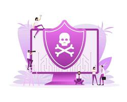 Cyber security vector logo with shield and check mark. Vector illustration