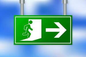 Exit sign. Emergency fire exit sign. Vector illustration.