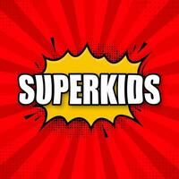 Super niños logo modelo. marco con divergente rayos súper niños blindaje. vector