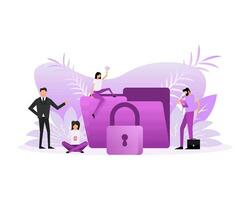 Data secure people. Personal data security concept. Cyber safety concept vector