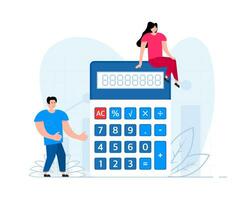 A man and a woman are standing near Calculator. vector