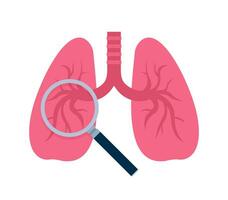 Lung inspection icon. Lung with magnifier searching. Lung cancer, trachea. vector