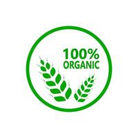 100 percent organic label. green eco badge. Sticker. Vector illustration.