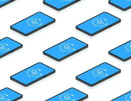 Data update or synchronize with bar process. Update on laptop and smartphone. Isometric illustration. vector
