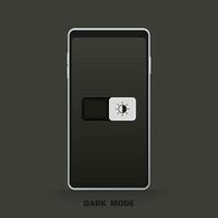 Flat switch bubble slide button for dark mode or black mode on black screen phone. Vector illustration.