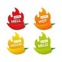 Hot pepper strength scale indicator with mild, medium, hot and hell positions. Chilli level. Vector illustration.