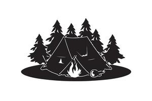 camping silhouette black color in white backgroud vector