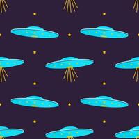 Vector modern cool pattern on the theme of space, aliens and extraterrestrials arriving on spaceships. Printable flat vector illustration for textile, fabric, wallpaper, wrapping.