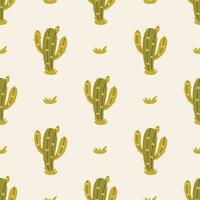 Cactus Boho Seamless Pattern. Cacti repeat background print. Wild West motifs endless texture with cacti, mountains. Vector illustration in retro minimal style