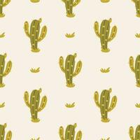 Cactus Boho Seamless Pattern. Cacti repeat background print. Wild West motifs endless texture with cacti, mountains. Vector illustration in retro minimal style