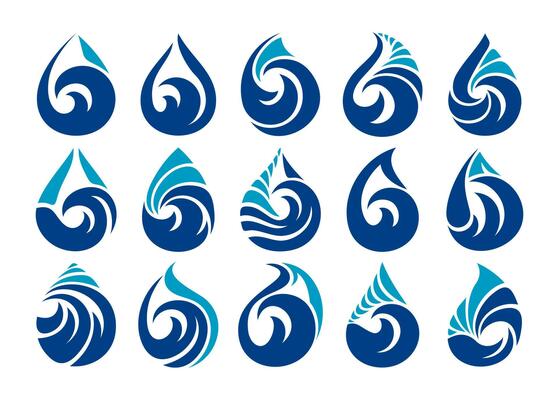 Set of abstract water wave droplet icon logo design