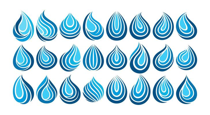 Colorful simple line swoosh water droplet logo icon design set