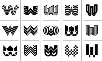 Geometric line logo W letter icon design set vector