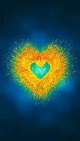 Energized Golden Heart on an Abstract Blue Bokeh Background photo