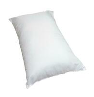 White pillow without case after guest's use at hotel or resort room isolated on white background with clipping path photo