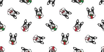 dog seamless pattern Christmas vector french bulldog Santa Claus hat gift box paw footprint scarf isolated cartoon repeat background tile wallpaper illustration design