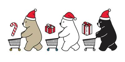 Bear vector Christmas icon polar bear Santa Claus hat candy cane logo cartoon character gift box doodle illustration design
