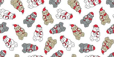 Bear seamless pattern Christmas vector polar bear Santa Claus hat scarf isolated cartoon repeat wallpaper tile background doodle illustration design