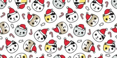 cat seamless pattern Christmas vector Santa Claus hat kitten head candy cane cartoon scarf isolated repeat wallpaper tile background illustration doodle design