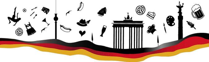 germany travel banner with symbol element on Waving  flag vector