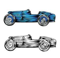 blue vintage racing car design isolated on a white background. vector illustration