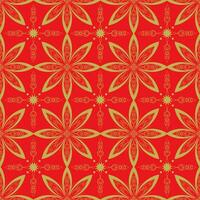 Bright red seamless floral pattern with abstract geometric flower gold on red background. Decorative oriental turkish background for textile, fabric, wallpaper, wrapping, ceramic tiles. vector