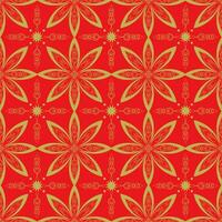 Bright red seamless floral pattern with abstract geometric flower gold on red background. Decorative oriental turkish background for textile, fabric, wallpaper, wrapping, ceramic tiles. vector