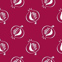 Pomegranate red pattern, hand drawn white stylized fruit. vector