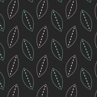 Doodle pink and blue leaf pattern on dark background. vector