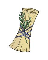 Old magic scroll with branch of rosemary tied with rope, witchcraft, incantations, spells, with the texture of torn edges. vector