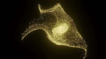 Abstract Golden Glowing Particles Appear on Black Background. Science Fiction. 3d Rendering. Animation video