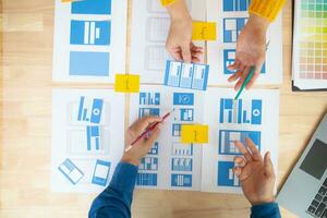 The designer team is designing the uxui system to make the uxui system work well on new phones and support system updates. Website development concept UI UX front end designer photo