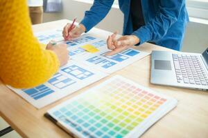 The designer team is designing the uxui system to make the uxui system work well on new phones and support system updates. Website development concept UI UX front end designer photo