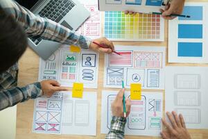 el diseñador equipo es diseño el uxui sistema a hacer el uxui sistema trabajo bien en nuevo Los telefonos y apoyo sistema actualizaciones sitio web desarrollo concepto ui ux frente final diseñador foto