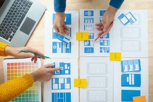 el diseñador equipo es diseño el uxui sistema a hacer el uxui sistema trabajo bien en nuevo Los telefonos y apoyo sistema actualizaciones sitio web desarrollo concepto ui ux frente final diseñador foto