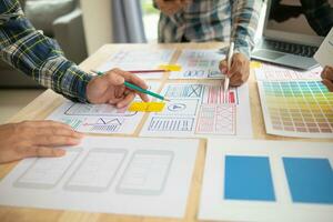 The designer team is designing the uxui system to make the uxui system work well on new phones and support system updates. Website development concept UI UX front end designer photo