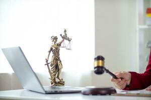 statue of god Themis Lady Justice is used as symbol of justice within law firm to demonstrate truthfulness of facts and power to judge without prejudice Themis Lady Justice is of justice. Copy Space photo