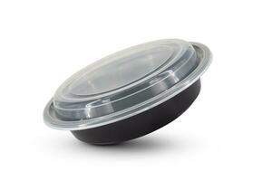 A black rounded food tray isolated on white background photo