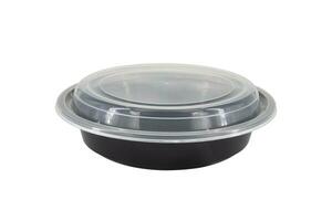 A black rounded food tray isolated on white background photo