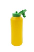 yellow squeeze plastic bottle for mustard isolated on white background photo