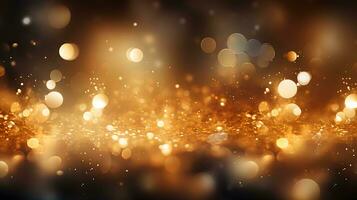 Abstrat Gold background with gold particles and sequins and light bokeh.Generative AI photo
